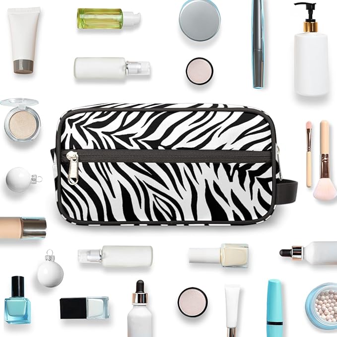 Abstract Black White Zebra Skin Travel Toiletry Bag for Women Men Lightweight Cosmetic Makeup Bag Organizer Waterproof Shaving Bag Dopp Kit with Large Capacity for Toiletries and Shaving Accessories