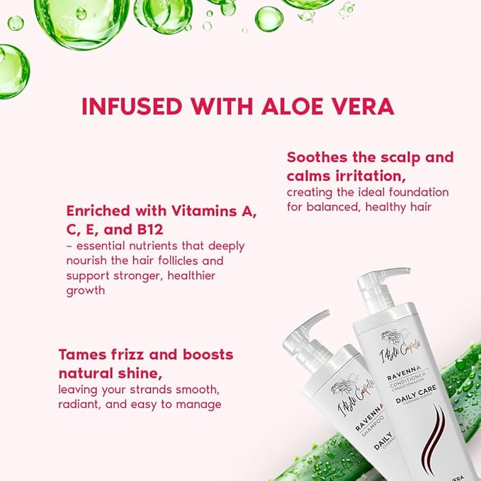 I Belli Capelli Ravenna Daily Care Kit - Aloe Vera Shampoo & Conditioner + Repair Oil – Sulfate & Paraben-Free, Deep Moisture, Breakage Reduction & Repairs Split Endsfor Dry, Damaged & All Hair Types