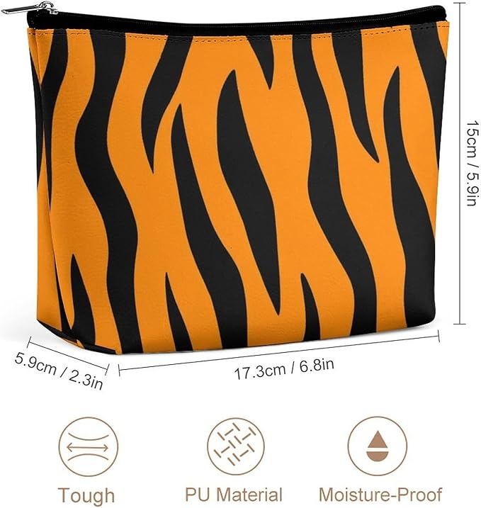Personality Fashion Zipper Cosmetic Case, Portable Makeup Case, Toiletry Bag, Tiger Stripes Animal Print Travel Cosmetic Toiletry Bag