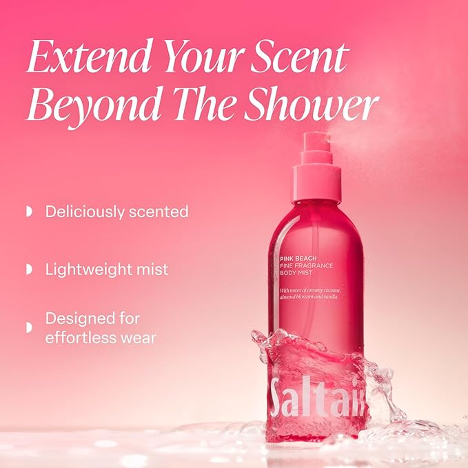 Saltair Body Mist 2 Pack - Fine Fragrance, Lightweight Body Spray Mist with Pink Beach Scent. Long Lasting Perfume Mist. 2x 8oz Bottles