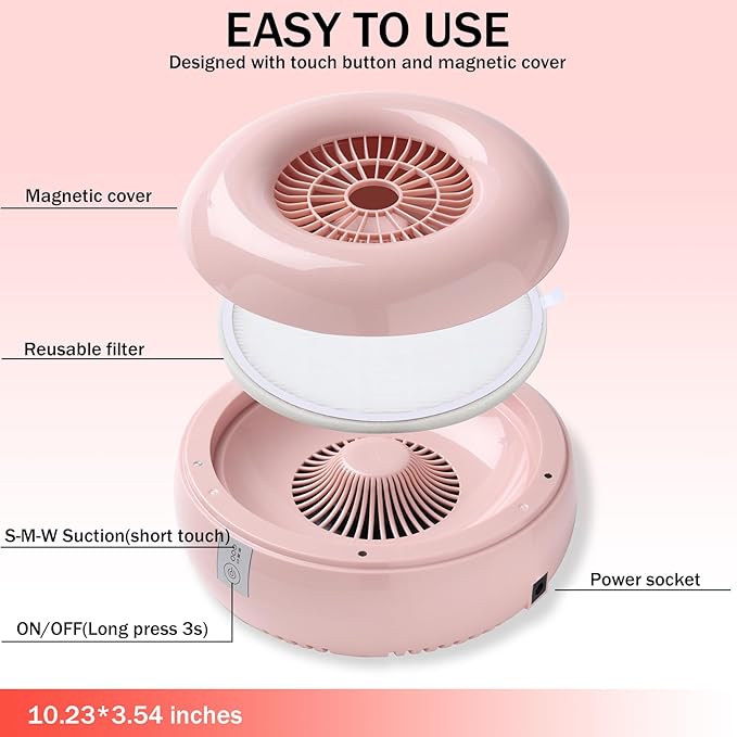 Nail Dust Collector Nail Tech with 2 Reusable Filters Powerful Suction Nail Vacuum Cleaner Fan Dust Collector Professional Electric Extractor Magnetic Cover Low Noise for Acrylic Gel