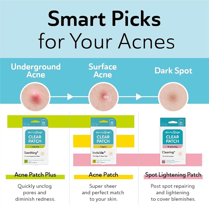 DERMA ANGEL Ultra Invisible Acne Patches for Cystic Acne Treatment Pimple Patches for Cystic Acne Blemish Patches Hydrocolloid Patches - Day & Night Use - UPGRADED (Acne Specialist 48 Count 3 Sizes)
