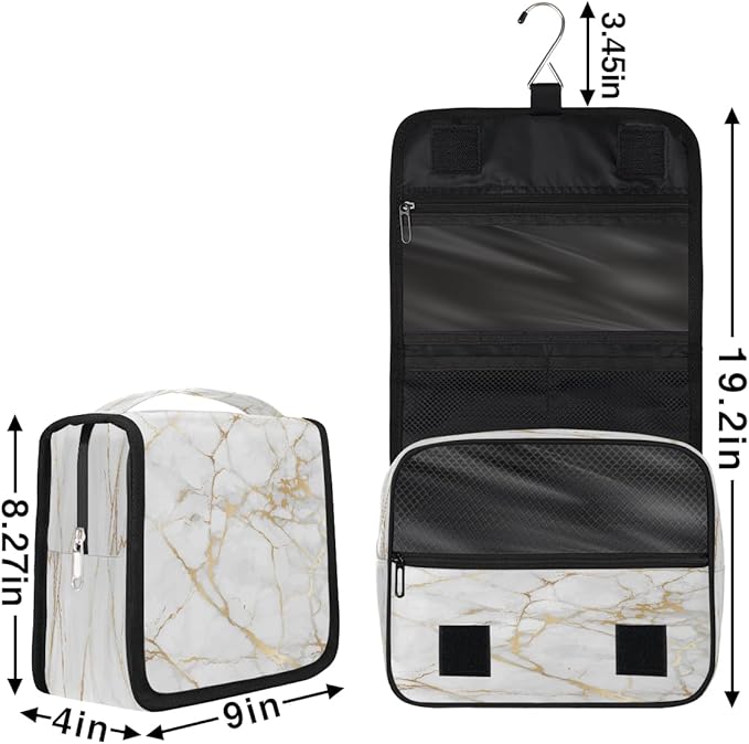 Travel Toiletry Bag for Women & Men Abstract Rose Gold Marble Hanging Cosmetic Organizer Portable Waterproof Makeup Case Make Up Bag with Compartments Travel Essentials for Bathroom Shower