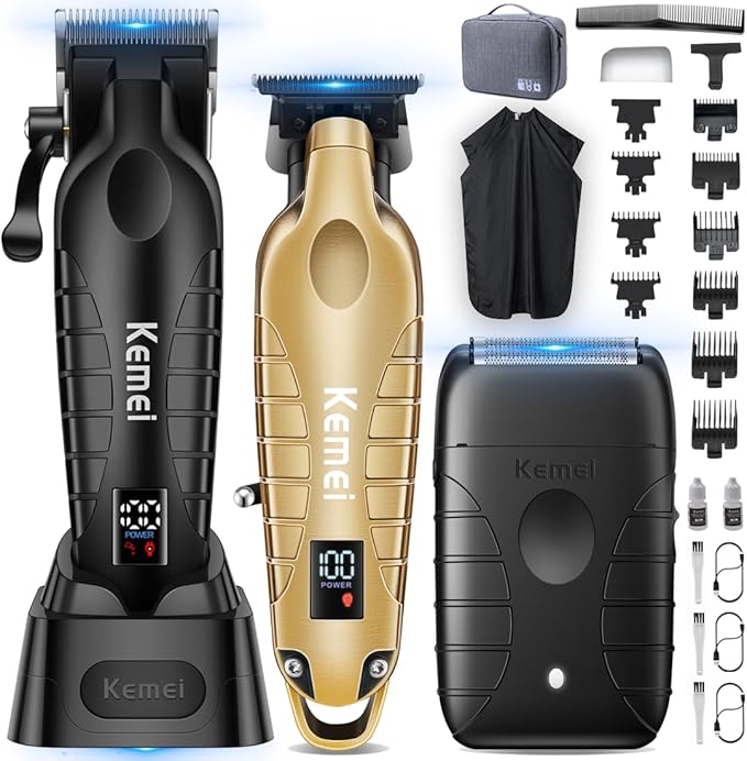 KEMEI Hair Clippers for Men Professional, Barber Clippers and Trimmers Set, Foil Shaver for Men,Cordless Hair Clippers and Barber Kit, Hair Cutting Kit, KM-2293Gold, KM-PG2290D, KM-T95