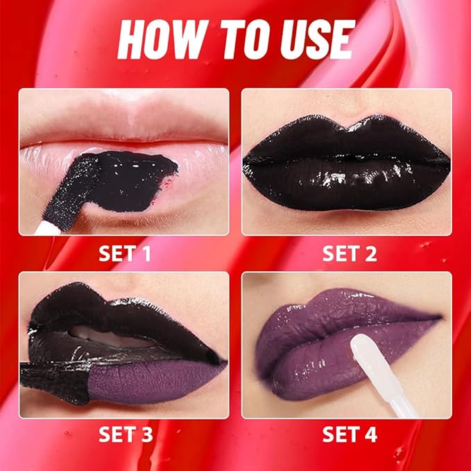 Dark Purple Lip Stain Peel off Lip Oil Dual Ended Combo Set, 2 in 1 Lips Liner Stain Oil Peel off Long Lasting Waterproof, High Pigmented Flawless Lips Tint Stick Not Faded Vegan & Cruelty-free 08#