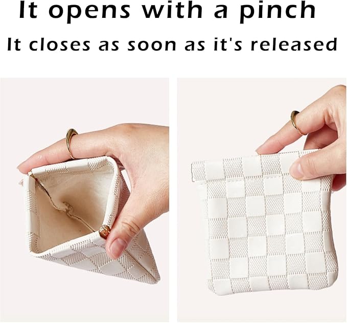 Leather Pocket Cosmetic Bag for Purse,Coin Purse Lipstick Cosmetic Accessories Organizer, Travel Kit Storage Pouch,Waterproof Portable No Zipper Self-closing (White/Small)