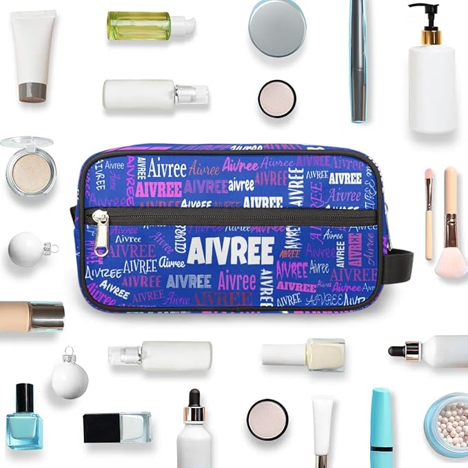Custom Name Makeup Bag Travel Bag, Toiletry Bag Travel Large Capacity Cosmetic Container Organizer for Shampoo, Royal Blue Background Colorful Names