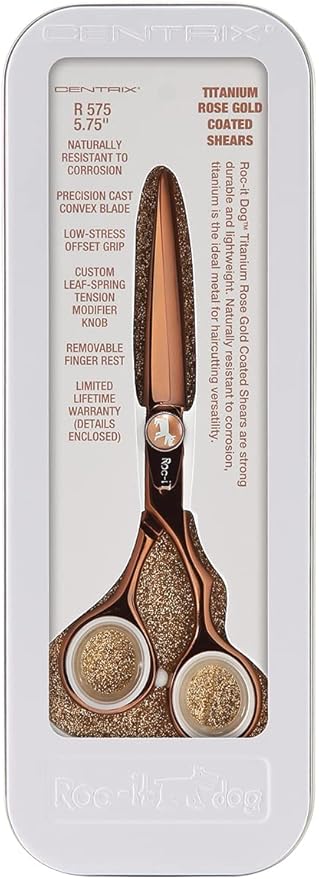 Cricket Centrix Roc-It Dog 5.75” Titanium Shear Professional Stylist Hair Cutting Scissor Lightweight, Rose Gold