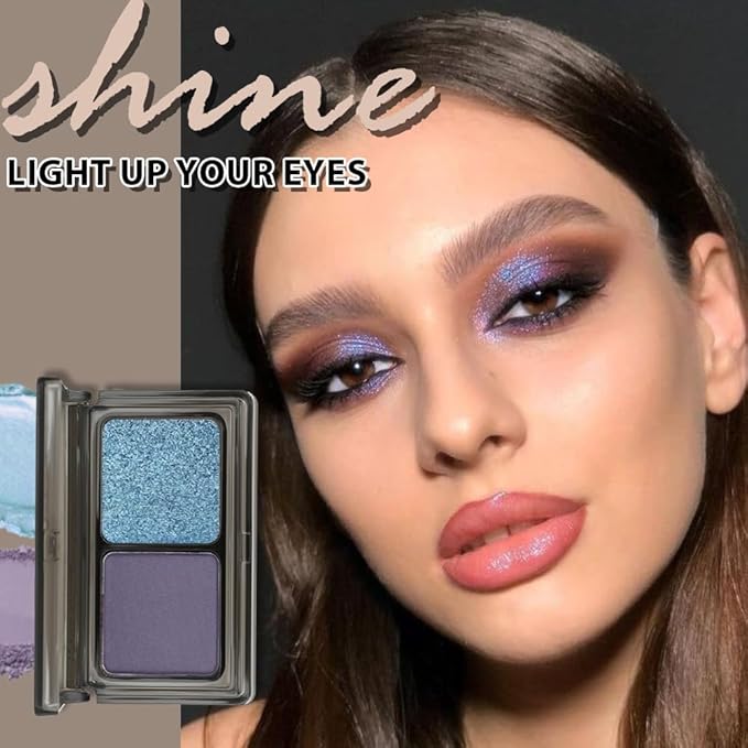 AMY'S DIARY 2 Color Shimmer blue+Deep purple Eyeshadow Palette – Shimmer matte Shades eye shadow for Eye Makeup, Long-Lasting & Highly Pigmented, Vegan & Cruelty-Free for woman