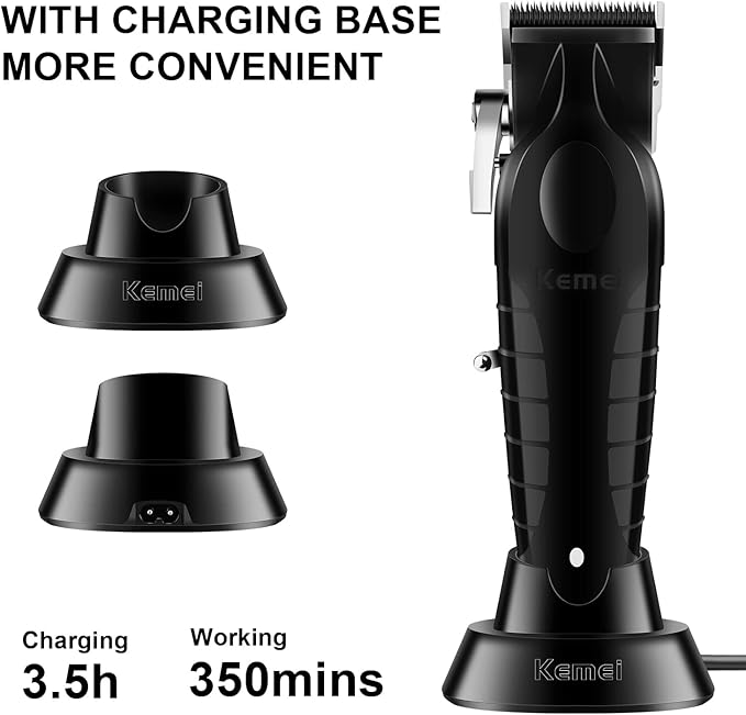 KEMEI Black Hair Clippers for Men， Adjustable Blade Cordless Clipper Professional Barber Clippers， USB Rechargeable Wireless Haircut Clippers km-2296
