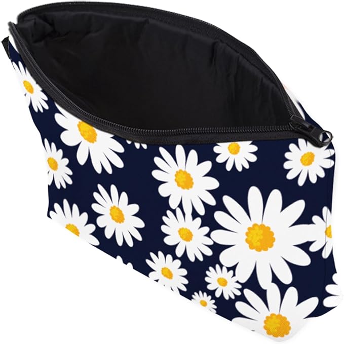 Cute Travel Makeup Bag Cosmetic Bag Small Pouch Gift for Women (Daisy Dark Blue)