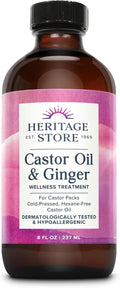 HERITAGE STORE Castor Oil & Ginger - Cold Pressed Organic Castor Oil Pack Wrap - Heat Compress for Abdomen, Joints, Overall Wellness with Calming Ginger - Hypoallergenic, Vegan, 60-Day Guarantee, 8oz