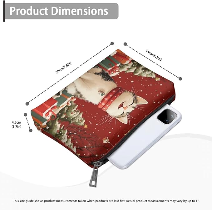 COEQINE Christmas Cat Makeup Bags for Women Travel Leather Make Up Pouch Portable Cosmetic Bag Waterproof Travel Makeup Case Organizer for Womens Birthday Xmas Gifts Toiletry Handbag for Holiday
