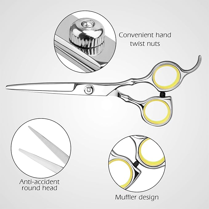 Hair Cutting Scissors Professional Home Haircutting Barber Salon Thinning Shears Kit with Comb and Case for Men/Women Yellow