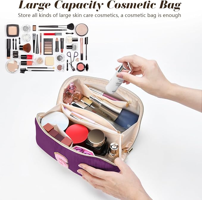 Personalized Initial Makeup Bag,Christmas Gifts for Girl,Preppy Bag Cosmetic Travel Bag Women,Travel Toiletry Organizer,Large Capacity Corduroy Stuff Bag,Cute Cosmetic Pouch Skincare Bag-G