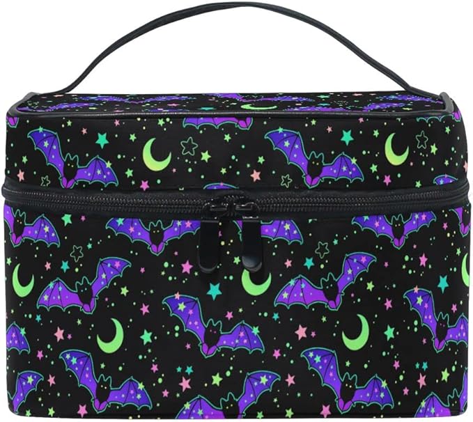 Goth Makeup Bag, Magic Gothic Galaxy Bat Makeup Organizer Bags Toiletry Bag Box Travel Cosmetic Bag Make Up Train Case for Women Teen Girl Ladies Skulls 219