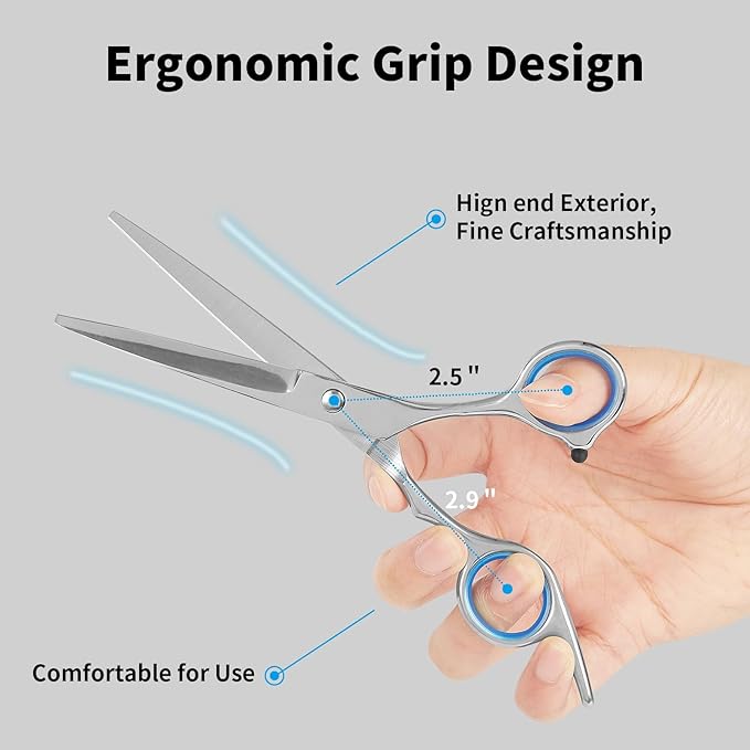 Hair Cutting Scissors,6.5 Inch Professional Stainless Steel Barber Haircut Shears Razor,Sharp Blades,One Comb Included, For Salon Home Men Women Adults Kids Pet (Silver)