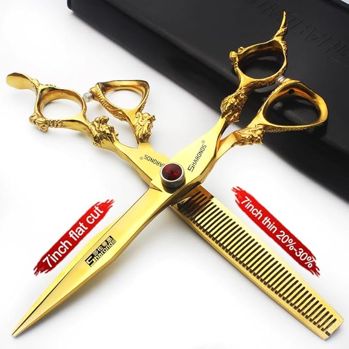 Professional Hair Clipper Set - 6/7/7.5/8/9-inch Stainless Steel Sharp Blades for Hairdressers (7 inch-2pc-A)