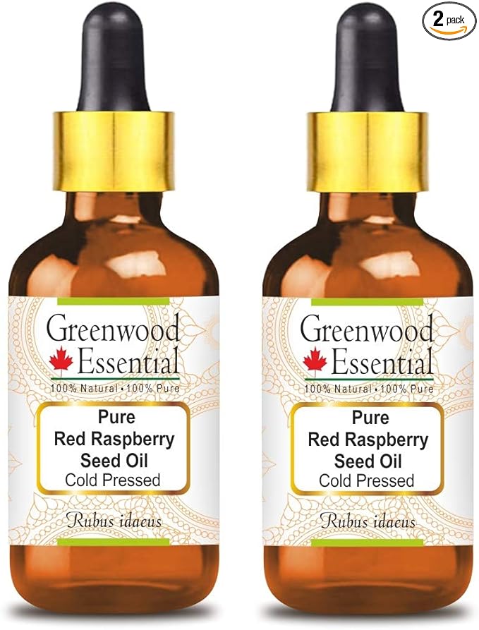 Greenwood Essential Pure Red Raspberry Seed Oil (Rubus idaeus) with Glass Dropper Cold Pressed (Pack of Two) 100ml X 2 (6.76 oz)