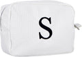 Personalized White Waffle Makeup Bag,Custom Embroidered Initial Cosmetic Pouch for Women,Monogrammed Cosmetic Case,Bridesmaid Gifts (S)