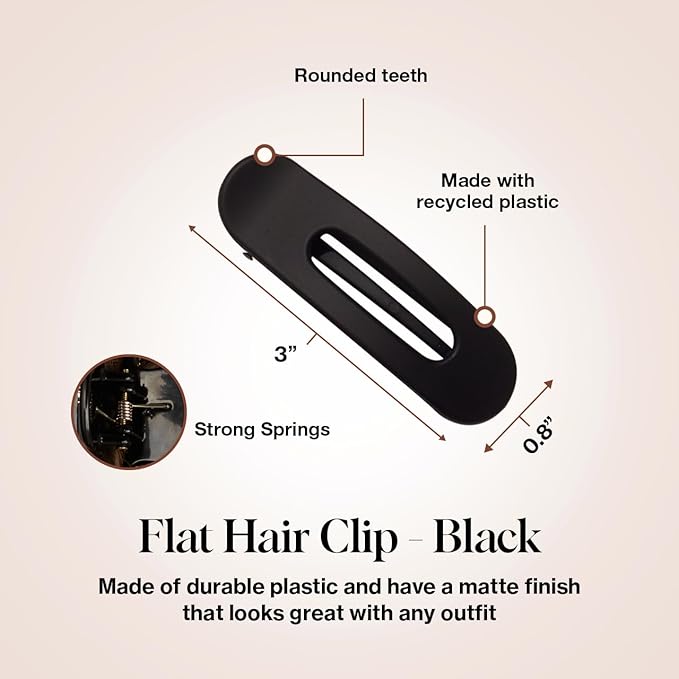 Kitsch Assorted Hair Clips for Women - Strong Hold Open Shaped Hair Claw Clips for Girls, Flat Claw Clip - Matte Finish, Durable Plastic | Ideal Gifts for Women - Black & Tortoise, 3 Pcs