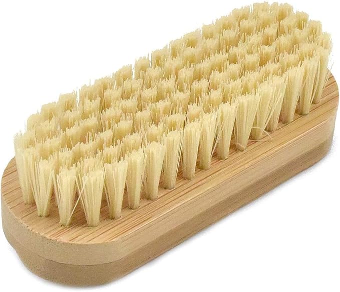 2 Pcs Bamboo Nail Brushes, Two Side Hand Nail Brush with Tampico Fiber Bristle, Small Finger Nail Brush for Toes Nails Fingertips Hands Home Salon Use