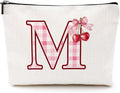 Initial Makeup Bag Monogram Cosmetic Bag Monogrammed Gifts for Women Girls Friends Coworker Employee Personalized Travel Toiletry Bag Christmas Bridal Shower Wedding Bridesmaid Gifts, Cherry M