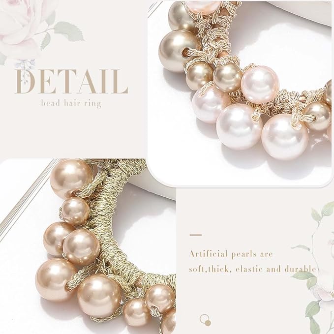 Fashey Pearl Hair Scrunchies Beaded Hair Ties Elastic Hair Bands Ponytail Holder Hair Accessories for Women and Girls（Pack of 3）