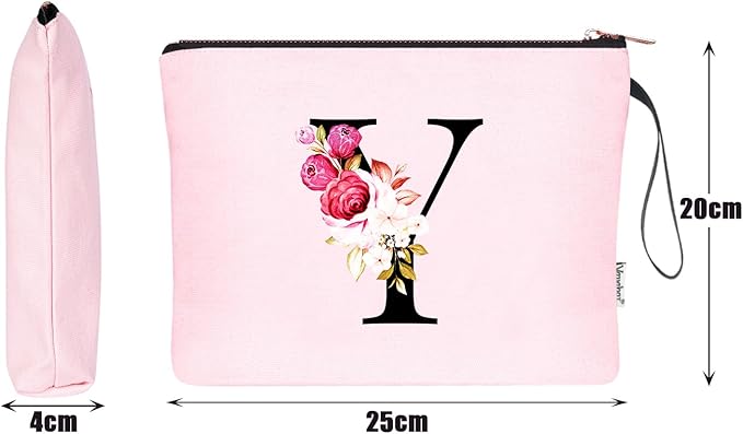Vavabox A-Z Personalized Makeup Bag, Birthday Gifts for Women Mom, Gifts for Best Friend, Bride Bridesmaid Cosmetic bag (Y, Pink)