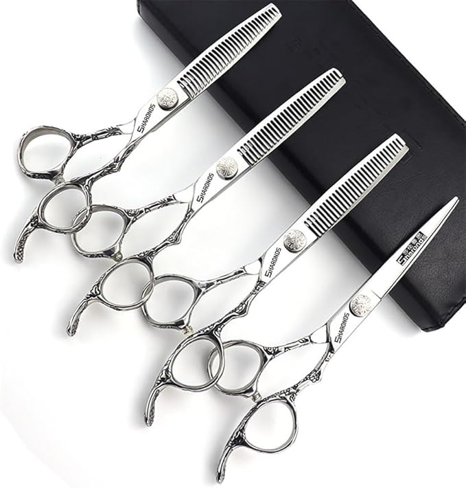 6/7/8 Inch Professional Hairdressing Scissors Barber Rose Pattern Hair Stylist Shears Styling Tool Japanese Stainless Steel Clippers (6-in four piece set)