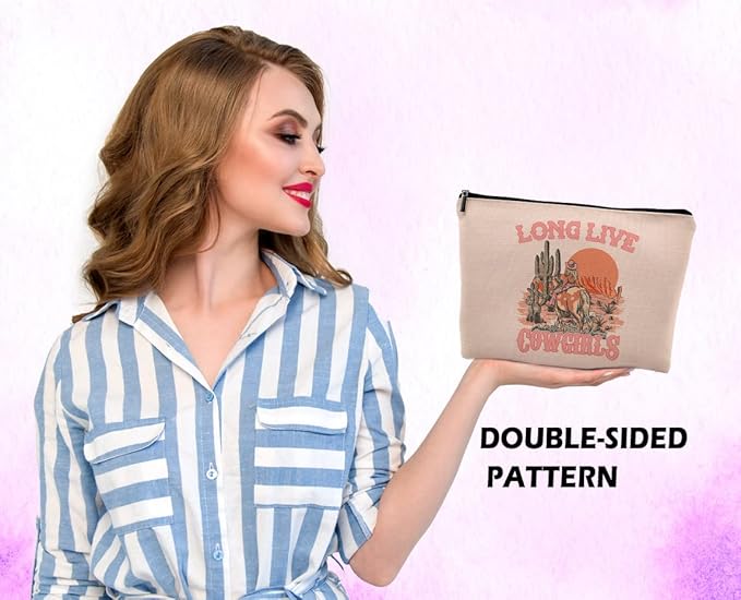 Pink Cowgirl Cosmetic Bag, Western Supplies for Women Makeup Bag for Purse, Western Makeup Bag, Long Live Cowgirls Preppy Gifts Cowgirl Gifts Pouch Bags, Western Bags for Women