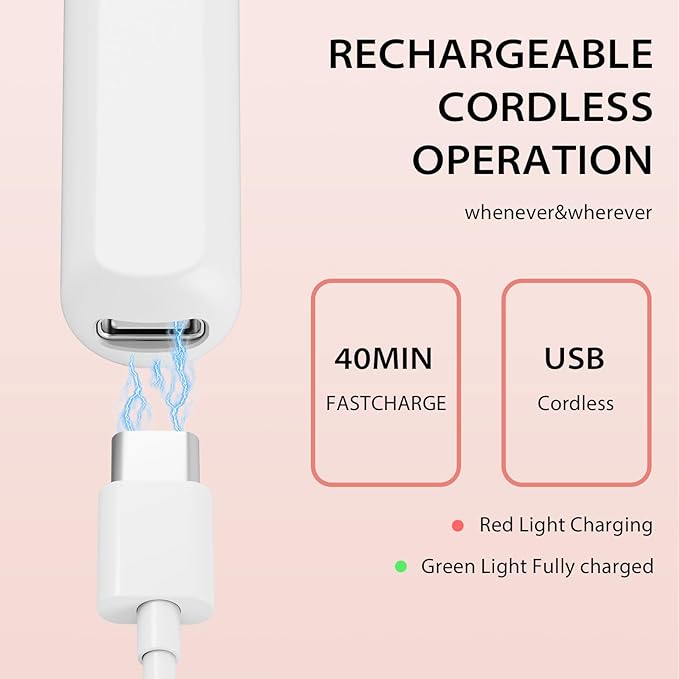 MMK Portable Electric Nail Drill with LED Light, Gentle Power Beginner-Friendly Nail Grinder for Dead Skin Removal&Polishing, Cordless Manicure Pedicure Tool with Accessories Kit for Home Use (White)