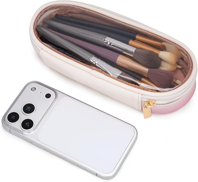 Montana West X Wrangler Travel Makeup Bag 2pcs Set Large Cosmetic Bag with Makeup Brush Holder Portable Make Up Organizer Cute Toiletry Bag with Divider and Handle for Women Gradient