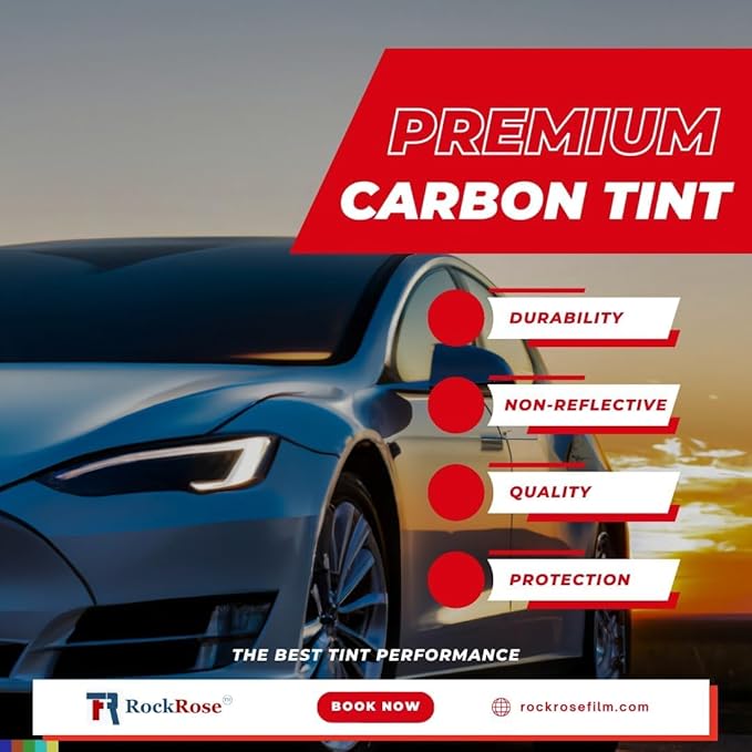 RockRose 35% Premium Carbon Car Window Tint Film 36 in x 10FT 2PLY Charcoal Privacy Film UV, Heat Blocking Tint for Car or Home Adhesive Film Easy Shrink, Plotter Friendly Pro Grade