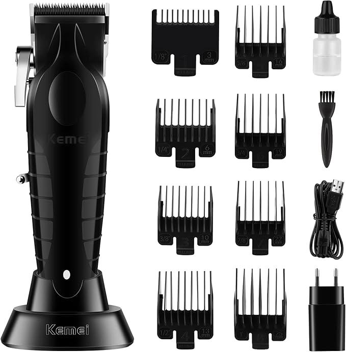 KEMEI Black Hair Clippers for Men， Adjustable Blade Cordless Clipper Professional Barber Clippers， USB Rechargeable Wireless Haircut Clippers km-2296