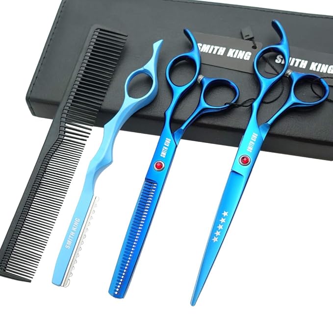 7.0 Inches Professional hair cutting thinning scissors set with razor (Blue)