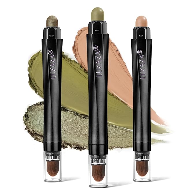 3PCS Eyeshadow Stick, Metallic And Green Eye shadow Sticks Pencil Crayon，Eye Brightener Stick Makeup with Crease-proof Formula