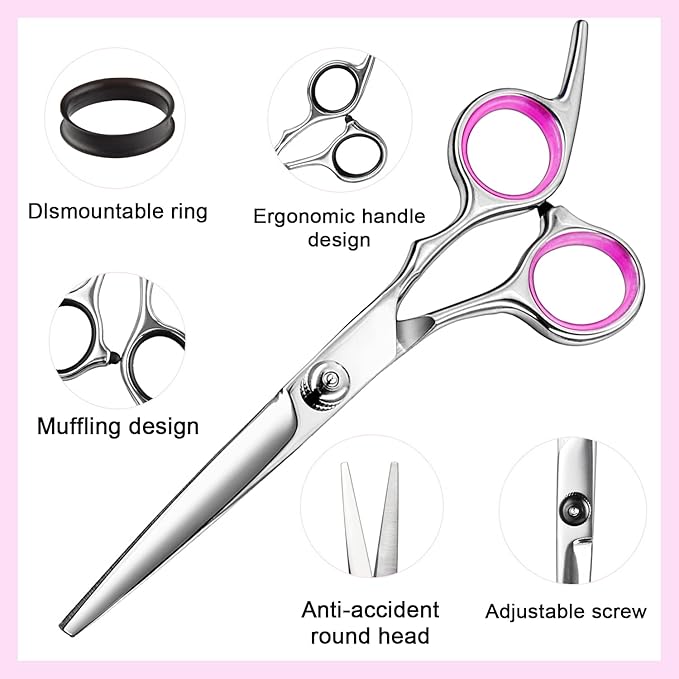Hair Cutting Scissors Thinning Shears- Fcysy Professional Barber Sharp Hair Scissors Hairdressing Shears Kit with Haircut Accessories in Leather Case for Cutting Styling Hair for Women Men Pet