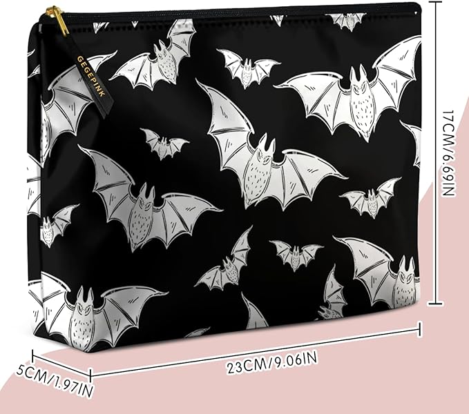 Cute Makeup Bag for Purse Waterproof Cosmetic Bags for Women Funny Smooth Zipper Travel Toiletry Pouch 10X8 Inches-Halloween Bat Makeup pouch