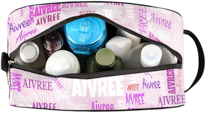 Personalized Makeup Bag with Name, Travel Cosmetic Bag for Women, Friends, Mother's Day, Bridesmaid, Bride, Wedding, Graduation, Light Pale Pink Background