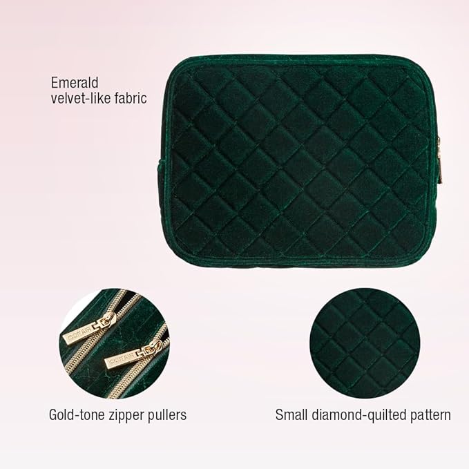 Conair Travel Double Zip Organizer - Toiletry Bag - Makeup Bag - Travel Makeup Bag - Makeup Organizer - Gifts for women - Green Velvet