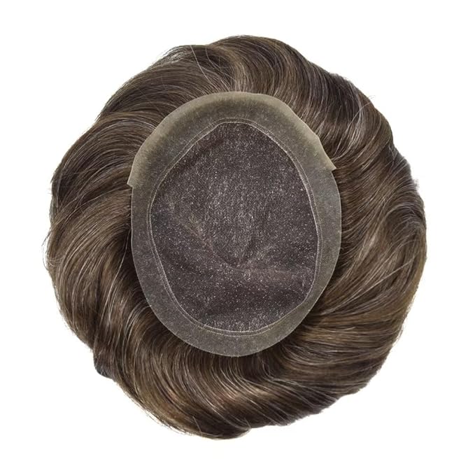 FACE MIRACLE Toupee for Men French Lace Cnter Mens Toupee Human Hair Replacement System Skin PU Hairpiece for Man V-Looped Front Hair Prosthesis 6"X8" #230 2# DARKEST BROWN WITH 30% SYNTHETIC GREY