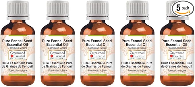 Greenwood Essential Pure Fennel Seed Essential Oil (Foeniculum vulgare) Steam Distilled (Pack of Five) 100ml X 5(16.9 oz)