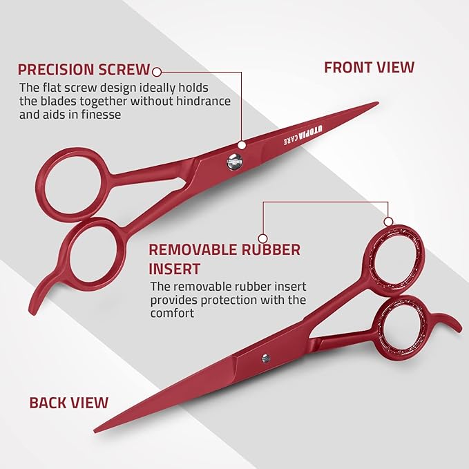 Utopia Care Hair Cutting and Hairdressing Scissors 6.5 Inch, Premium Stainless Steel Shears with Smooth Razor and Sharp Edge Blades for Salons, Men, Women and Kids, Red