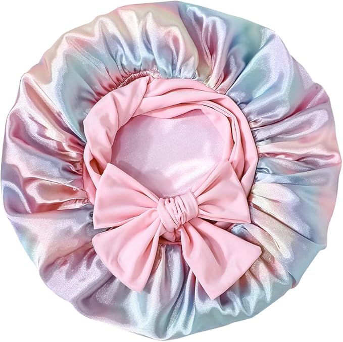 GDTOGRT Satin Silk Bonnet for Sleeping Women - Double Layer Sleep Hair Bonnets Caps for Curly Braid Hair with Tie Band