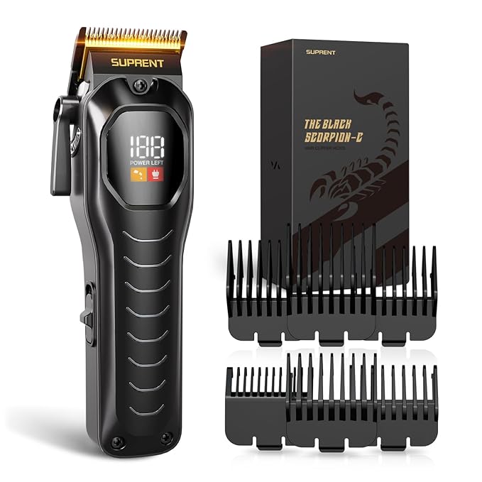 SUPRENT Mens Hair Clipper-Rechargeable Hair Cutting Kits with LED Display, Cordless Hair Clipper for Home Use & Barbers (Black)