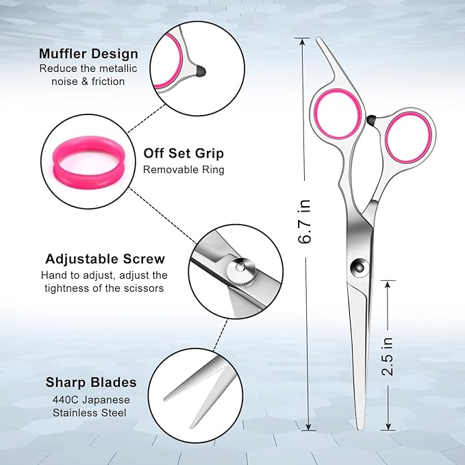 Sirabe 9 PCS Hair Cutting Scissors Thinning Shears Kit, Professional Haircut Scissors Set, Barber Hairdressing Texturizing Shears Tools for Salon Home Men Women Kids Adults Pet