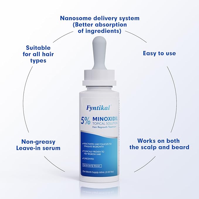 Fytikal 5% Minoxidil for Men Hair Regrowth Treatment, Extra Strength Topical Solution for Thinning Hair & Balding, Beard Growth Enhancer, Non-Greasy Fast-Absorbing Formula, 3-Month Supply