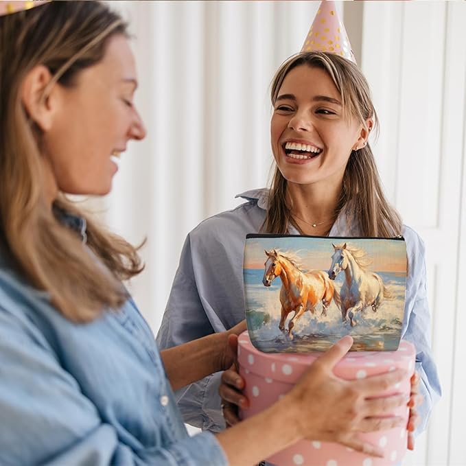 Wenboco Cute Horse Makeup Bag, Horse Gifts for Girls Horses Lover Animal Lovers Makeup Case Cosmetic Bags for Women, Portable Pouch Purse Travel Toiletries Accessories, Christmas Birthday Gifts