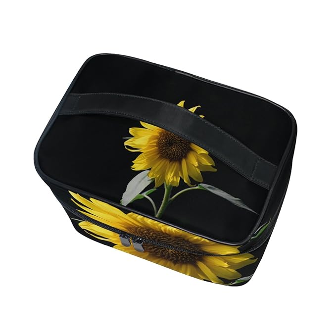 senya Travel Makeup Bags With Zipper Sunflower In The Dark Cosmetic Bag Toiletry Bags Train Cases Storage Bags Portable for Women Girls